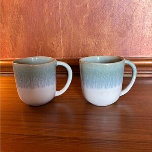 CRATE & BARREL COFFEE MUGS 2  BLUE  AQUA REACTIVE GLAZE PORTUGAL VTG